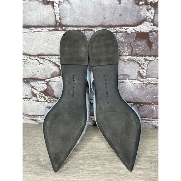 Charles Keith Blue Leather Pointed Toe Flats Mules Shoes Women Sz 38EU/7.5M US - Picture 11 of 16